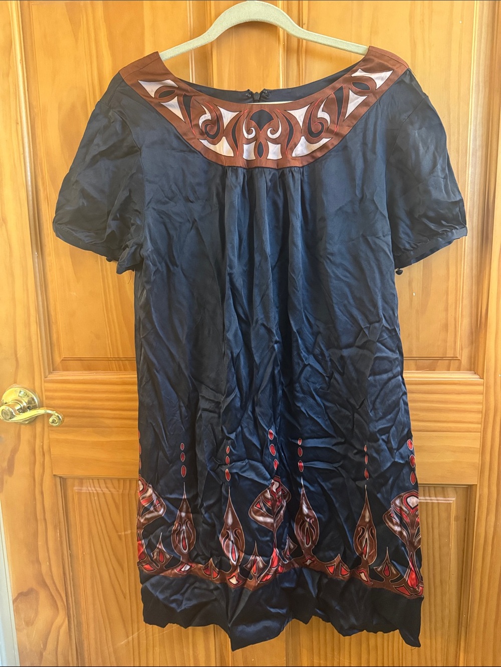 Banana Republic 100% Silk Black Mini Dress with Brown and Red Trim
